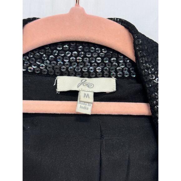 Joie Diandra Silk Sequined Single Breasted  Blazer Jacket Caviar Women's Size M - Picture 4 of 6